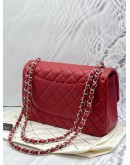 CHANEL JUMBO CLASSIC DOUBLE FLAP RED CAVIAR LEATHER SILVER HARDWARE CHAIN BAG 