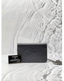 CHANEL BLACK CAMELLIA EMBOSSED LAMBSKIN LEATHER WALLET ON CHAIN WOC -FULL SET-