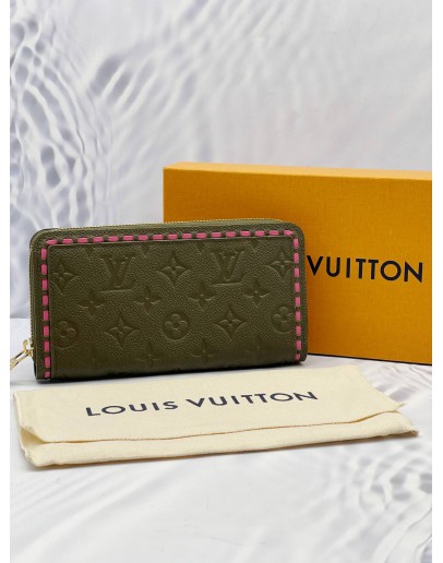 (UNUSED) LOUIS VUITTON LIMITED EDITION KHAKI GREEN EMBOSSED MONOGRAM EMPREINTE LEATHER LONG ZIPPY WALLET -FULL SET-