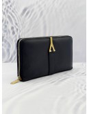 YSL YVES SAINT LAURENT Y LOGO BLACK CALFSKIN LEATHER LONG ZIPPY WALLET