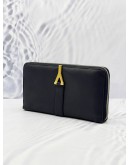 YSL YVES SAINT LAURENT Y LOGO BLACK CALFSKIN LEATHER LONG ZIPPY WALLET