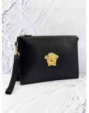 VERSACE LA MEDUSA HEAD BLACK CALFSKIN LEATHER CLUTCH