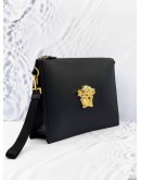 VERSACE LA MEDUSA HEAD BLACK CALFSKIN LEATHER CLUTCH