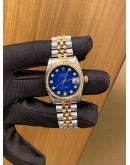 ROLEX OYSTER PERPETUAL LADY DATEJUST HALF 750 YELLOW GOLD DIAMOND ROYAL BLUE DIAL REF 68273 31MM AUTOMATIC YEAR 2003 WATCH -FULL SET-