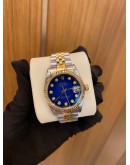 ROLEX OYSTER PERPETUAL LADY DATEJUST HALF 750 YELLOW GOLD DIAMOND ROYAL BLUE DIAL REF 68273 31MM AUTOMATIC YEAR 2003 WATCH -FULL SET-