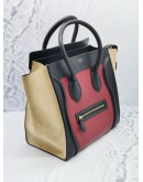 CELINE TRI COLOR MINI SIZE LEATHER AND SUEDE LEATHER LUGGAGE TOTE HANDLE BAG 