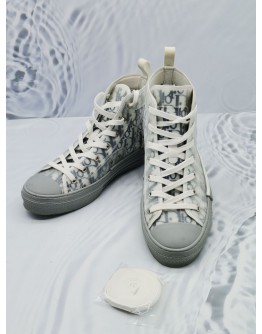 CHRISTIAN DIOR B23 HIGH-TOP SNEAKERS IN WHITE AND NAVY BLUE DIOR OBLIQUE CANVAS SIZE 42