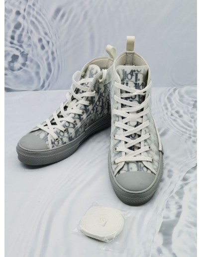 CHRISTIAN DIOR B23 HIGH-TOP SNEAKERS IN WHITE AND NAVY BLUE DIOR OBLIQUE CANVAS SIZE 42