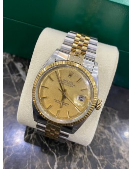 ROLEX OYSTER PERPETUAL DATEJUST HALF 750 YELLOW GOLD REF 1601 36MM AUTOMATIC WATCH