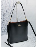 COACH MOLLIE BUCKET SHOULDER BAG IN BLACK LEATHER GOLD HARDWARE WITH ADJUSTABLE STRAP