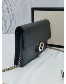 GUCCI INTERLOCKING WALLET ON CHAIN CROSSBODY BLACK LEATHER GOLD HARDWRAE CHAIN BAG