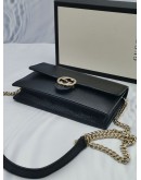 GUCCI INTERLOCKING WALLET ON CHAIN CROSSBODY BLACK LEATHER GOLD HARDWRAE CHAIN BAG