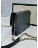 GUCCI INTERLOCKING WALLET ON CHAIN CROSSBODY BLACK LEATHER GOLD HARDWRAE CHAIN BAG