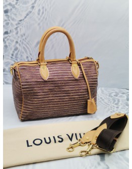 LOUIS VUITTON MONOGRAM PECHE AND LEATHER LIMITED EDITION EDEN SPEEDY BANDOULIERE 30 WITH STRAP