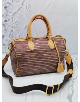 LOUIS VUITTON MONOGRAM PECHE AND LEATHER LIMITED EDITION EDEN SPEEDY BANDOULIERE 30 WITH STRAP