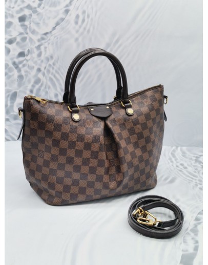 LOUIS VUITTON SIENA MM DAMIER EBENE CANVAS HANDLE BAG WITH LEATHER STRAP 