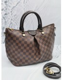 LOUIS VUITTON SIENA MM DAMIER EBENE CANVAS HANDLE BAG WITH LEATHER STRAP 