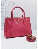 PRADA GALLERIA PINK SAFFIANO LEATHER MEDIUM HANDLE BAG WITH GOLD HARDWARE LEATHER STRAP 