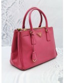 PRADA GALLERIA PINK SAFFIANO LEATHER MEDIUM HANDLE BAG WITH GOLD HARDWARE LEATHER STRAP 