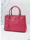 PRADA GALLERIA PINK SAFFIANO LEATHER MEDIUM HANDLE BAG WITH GOLD HARDWARE LEATHER STRAP 