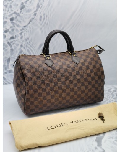 LOUIS VUITTON SPEEDY 35 BROWN DAMIER EBENE CANVAS HANDLE BAG 