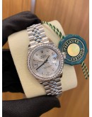 (BRAND NEW) 2023 ROLEX OYSTER PERPETUAL LADY DATEJUST DIAMOND HALF 750 WHITE GOLD REF 279384RBR 28MM AUTOMATIC WATCH -FULL SET-