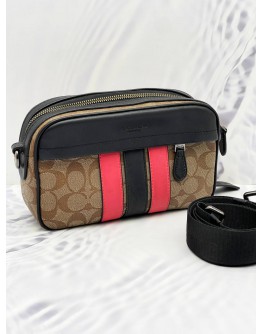 COACH GRAHAM CC SIGNATURE CANVAS WITH STRIPED LEATHER CLUTCH AND CROSSBODY BAG