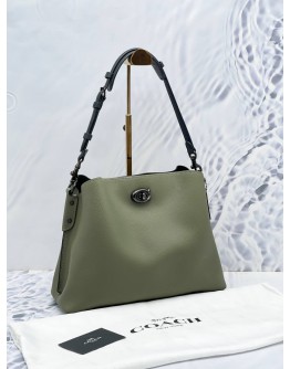 COACH CHARLIE OLIVE GREEN PEBBLED LEATHER BUCKET BAG