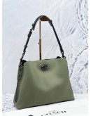 COACH CHARLIE OLIVE GREEN PEBBLED LEATHER BUCKET BAG