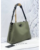 COACH CHARLIE OLIVE GREEN PEBBLED LEATHER BUCKET BAG