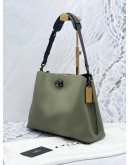 COACH CHARLIE OLIVE GREEN PEBBLED LEATHER BUCKET BAG