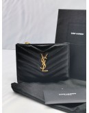 YSL SAINT LAURENT GRAIN DE POUDRE BLACK MATELASSE CHEVRON LEATHER ZIPPED TWO-PART WALLET -FULL SET-