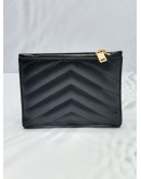 YSL SAINT LAURENT GRAIN DE POUDRE BLACK MATELASSE CHEVRON LEATHER ZIPPED TWO-PART WALLET -FULL SET-