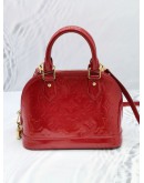 LOUIS VUITTON ALMA BB TOP HANDLE BAG IN RED PATENT LEATHER WITH STRAP