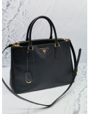 PRADA BLACK SAFFIANO LUX LEATHER LARGE HANDLE BAG DOUBLE ZIP WITH STRAP