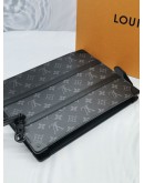 (UNUSED) 2022 MICROCHIP LOUIS VUITTON LINK POCHETTE CLUTCH IN BLACK MONOGRAM ECLIPSE LEATHER -FULL SET-