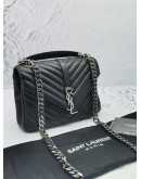 YSL SAINT LAURENT COLLEGE MEDIUM CHAIN BAG IN BLACK QUILTED LAMBSKIN LEATHER