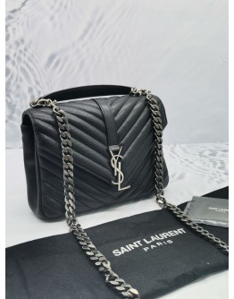 YSL SAINT LAURENT COLLEGE MEDIUM CHAIN BAG IN BLACK QUILTED LAMBSKIN LEATHER