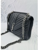 YSL SAINT LAURENT COLLEGE MEDIUM CHAIN BAG IN BLACK QUILTED LAMBSKIN LEATHER