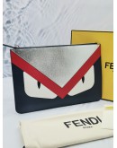 FENDI MONSTER EYES BUGS ZIPPED CLUTCH IN SILVER / RED/ BLUE COLOR -FULL SET-