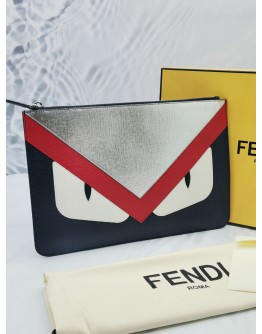FENDI MONSTER EYES BUGS ZIPPED CLUTCH IN SILVER / RED/ BLUE COLOR -FULL SET-