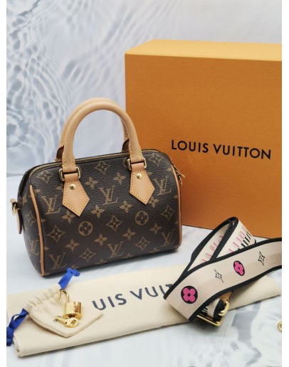 2022 MICROCHIP LOUIS VUITTON SPEEDY BANDOULIERE 20 BROWN MONOGRAM CANVAS HANDLE BAG -FULL SET-