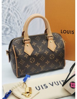 2022 MICROCHIP LOUIS VUITTON SPEEDY BANDOULIERE 20 BROWN MONOGRAM CANVAS HANDLE BAG -FULL SET-