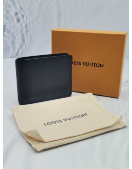 LOUIS VUITTON SLENDER LIMITED EDITION WALLET WITH BLACK TAIGA LEATHER AND NAVY BLUE FLORAL INNER -FULL SET-