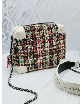 CHANEL TWEED CALFSKIN LEATHER STREET ALLURE WHITE MILTICOLOR CROSSBODY CHAIN BAG