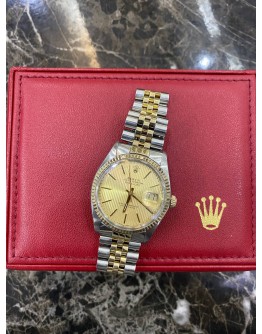 ROLEX DATEJUST REF 16013 HALF 18K YELLOW GOLD RARE FACTORY CHAMPAGNE TAPESTRY DIAL 36MM AUTOMATIC WATCH