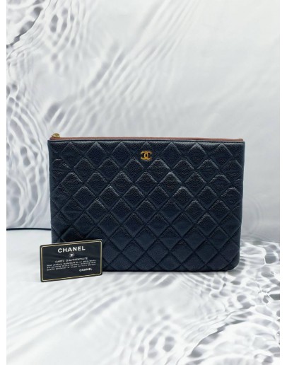 CHANEL O CASE MEDIUM CLUTCH WITH BLACK CAVIAR LEATHER GHW