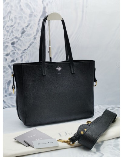 CHRISTIAN DIOR D-BEE TOTE SHOPPING SHOULDER BAG IN BLACK CALFSKIN LEATHER AND REMOVABLE LEATHER STRAP