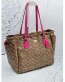 COACH BROWN CANVAS AND PINK LEATHER DIAPER SHOULDER BAG