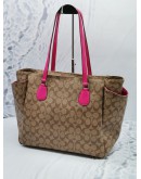 COACH BROWN CANVAS AND PINK LEATHER DIAPER SHOULDER BAG